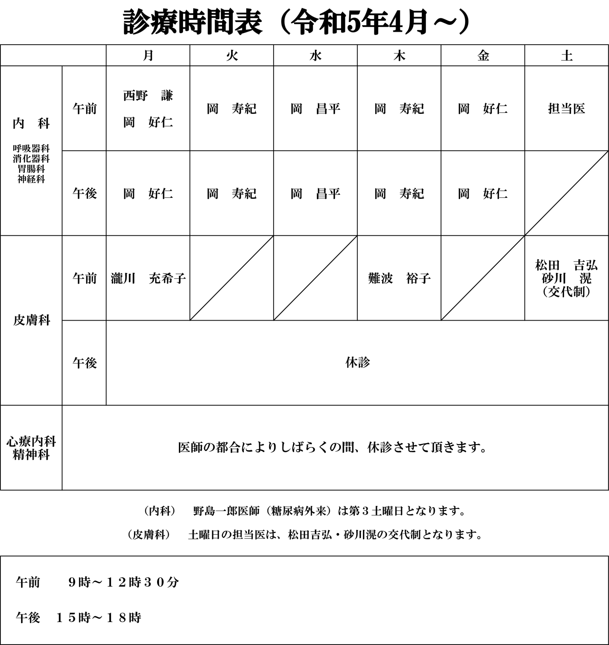 診療時間表